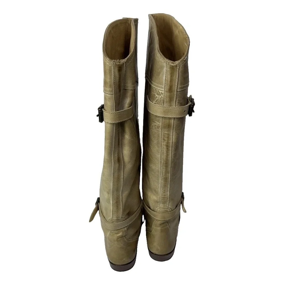 FRYE Dorado Tall Knee Riding Boots  Cream Tan Leather Buckle 77559 Women's Sz 9